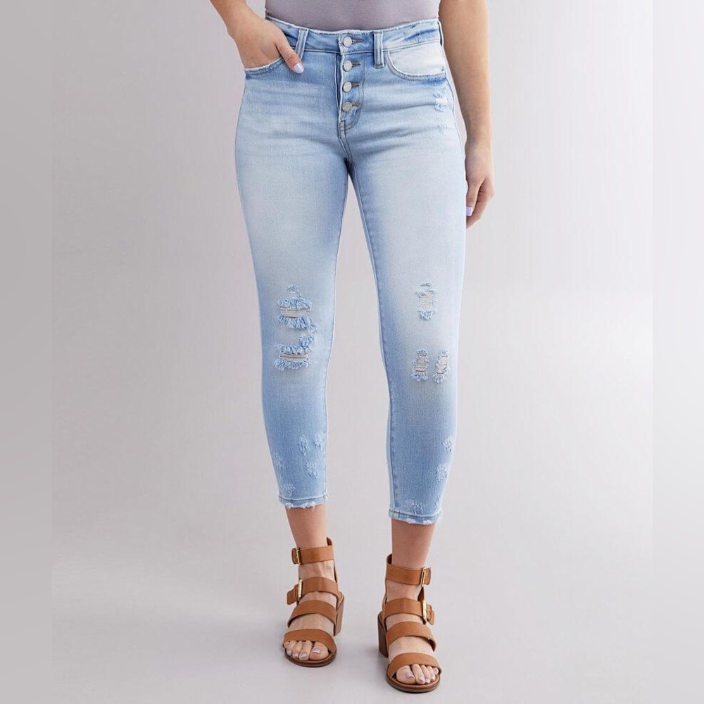 KanCan Kurvy Mid-Rise Ankle Skinny Jean light blue distressed women’s sz 29